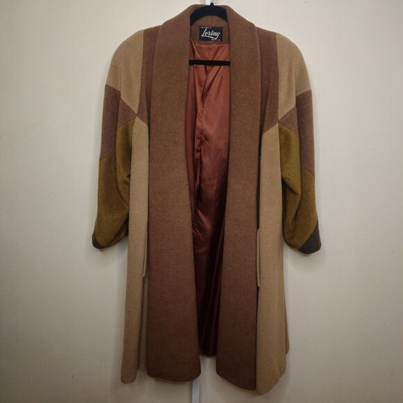 Vintage Loring Women's Open Front Long Coat Color-Block Brown Multicolor 3x?